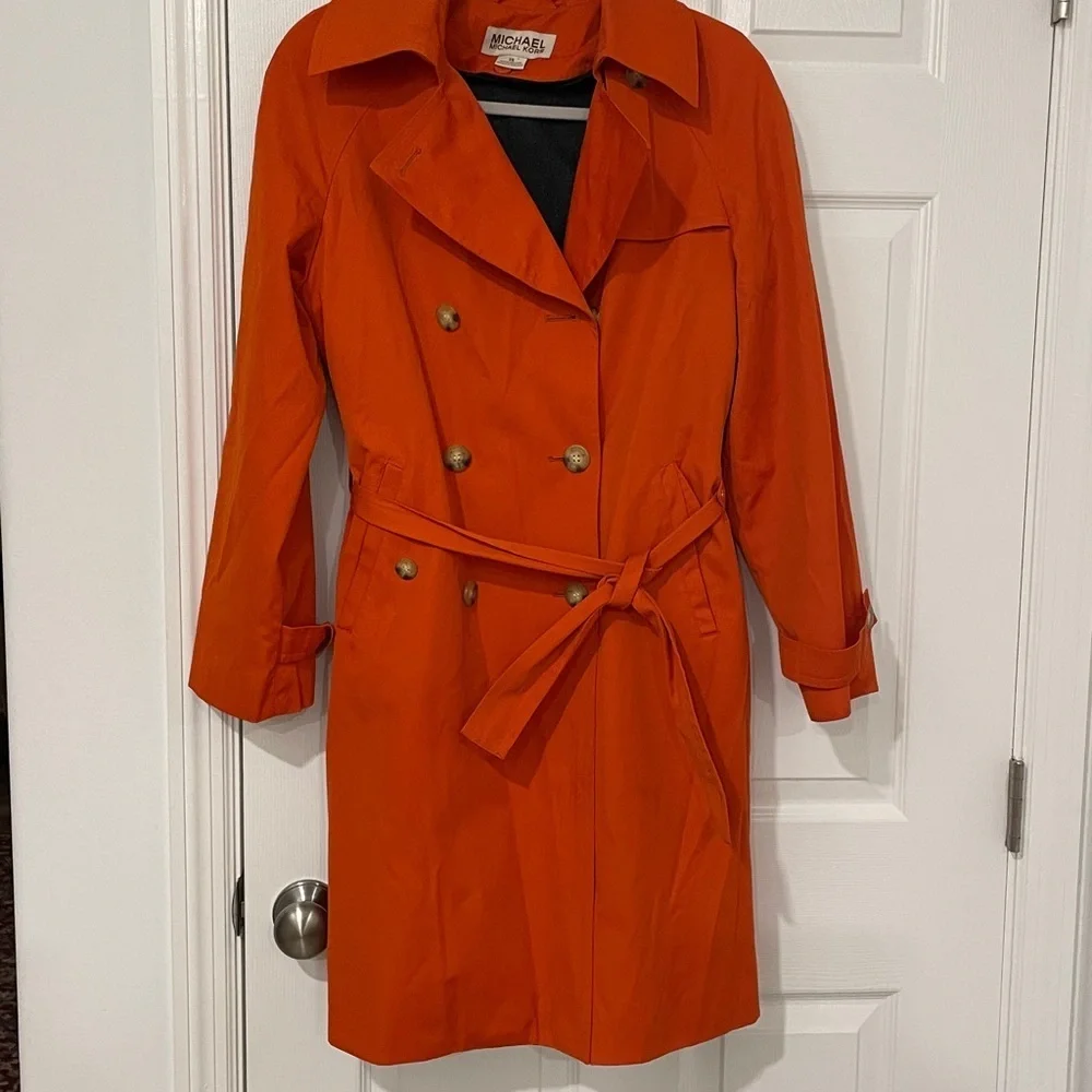 Michael Kors Vibrant Poppy Orange Trench Coat with detachable  wool lining XS